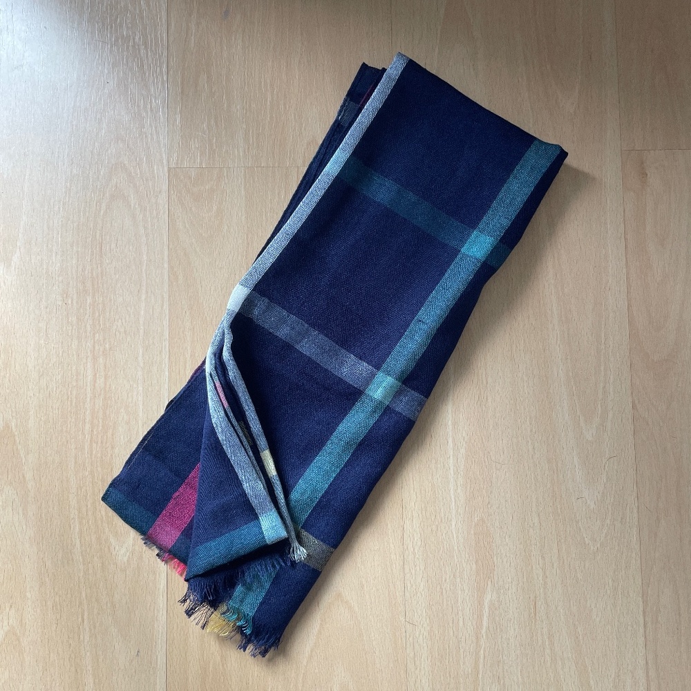 Navy blue plaid shawl